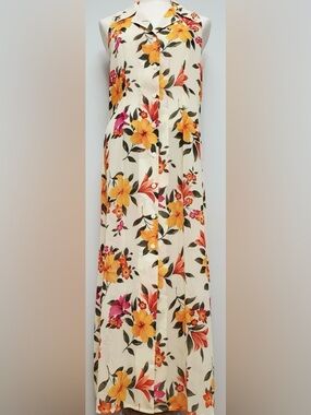 Vintage Victoria's Secret Sheer Chiffon Button Down Maxi Dress with Floral Print